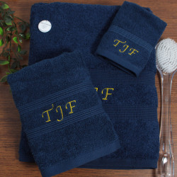 Personalised Navy Towels Large Sheet Hand Flannel Set
