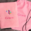 Personalised Swim Towel Set Unicorn Towel and Bag Pink