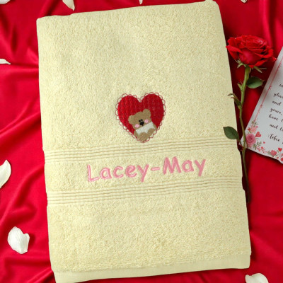 Valentines Bath Towel Heart Bear Towel Gift