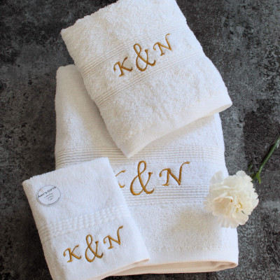 Anniversary Towels Set Couples Initials 3pc Gift Set
