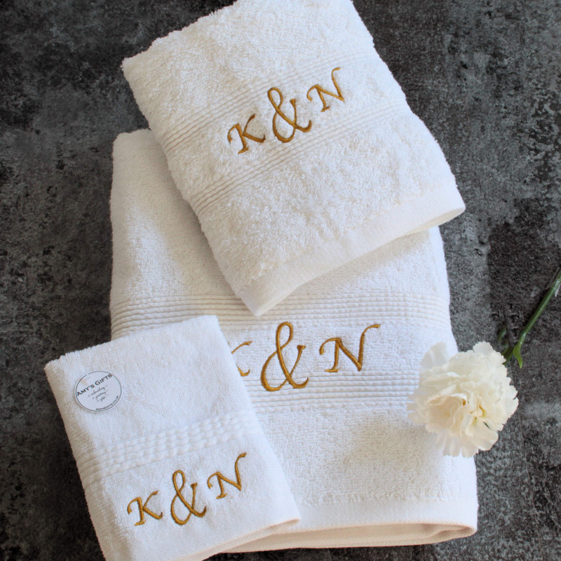 Anniversary Towels Set Couples Initials 3pc Gift Set