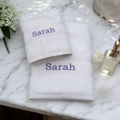 Bath and Hand Towels Personalised White Gift Set