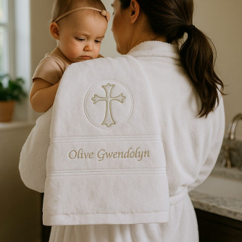 Baptism Towel White Embroidered Christening Gift Towel