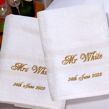 Personalised Anniversary Towels Gift White Bath Towels Gift