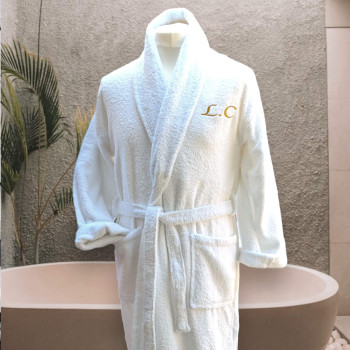 Custom Embroidered Bathrobe White Towelling Robe One Size Adult