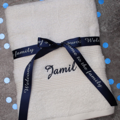 Personalised White Towel with Gift Ribbon