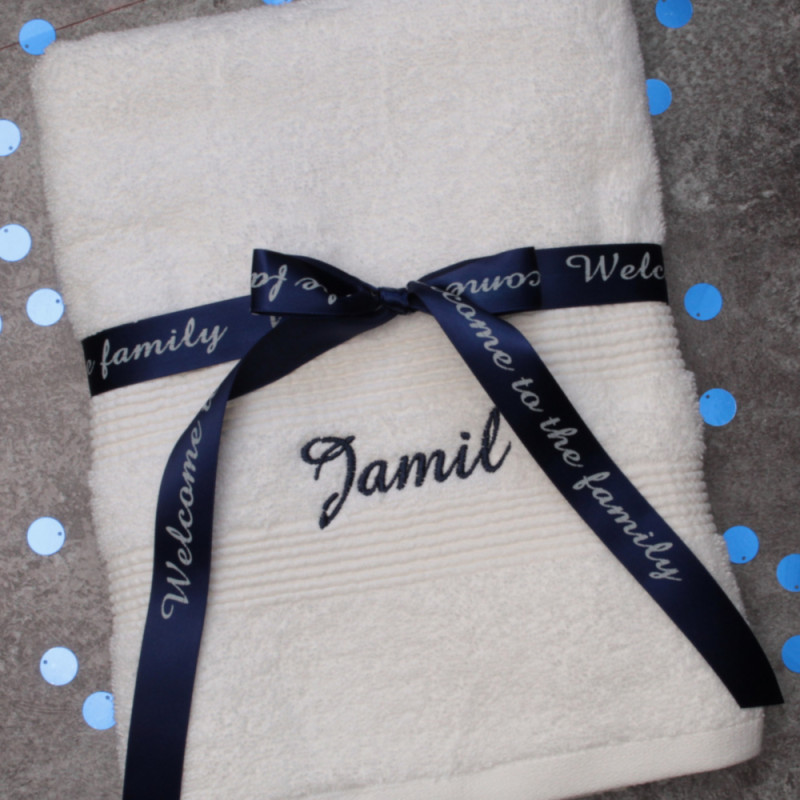 Personalised White Towel with Gift Ribbon