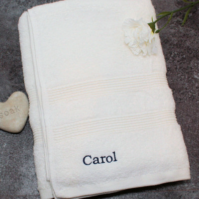 Personalised Bath Towels White Small Name Embroidery
