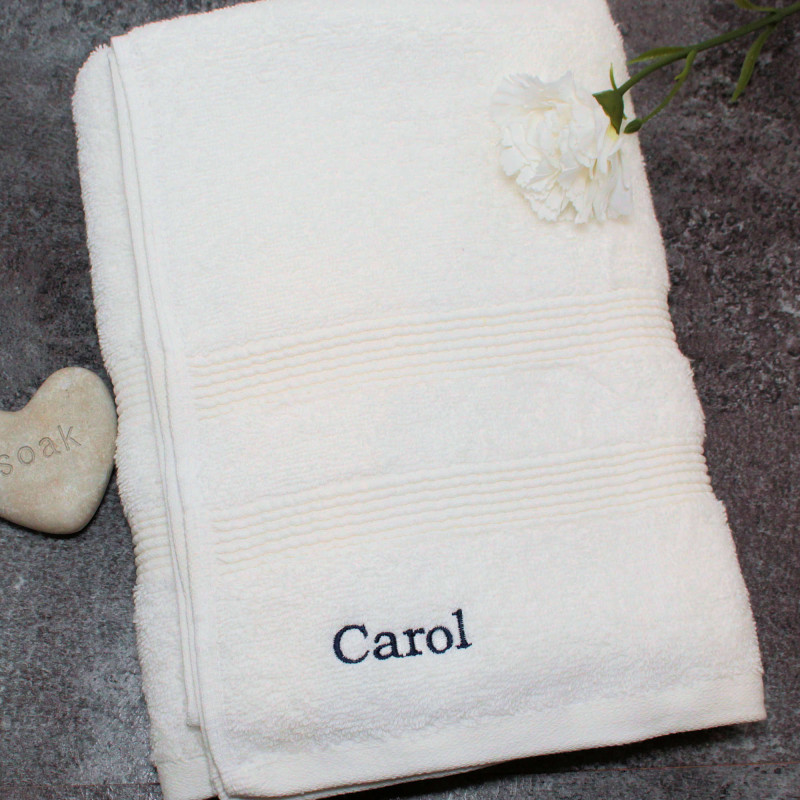 Personalised Bath Towels White Small Name Embroidery