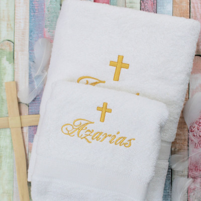 Baptism Towel Set Personalised Single Name and Cross Towels