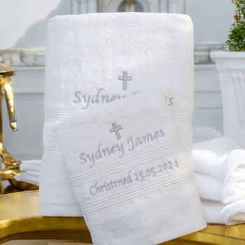 Christening Towel Set Personalised Name and Cross Towels