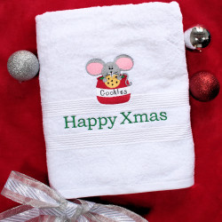 Christmas Bath Towel Xmas Cookies Embroidered Gift Towel