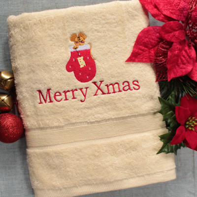 Christmas Bath Towel Xmas Mouse Embroidered Gift Towel