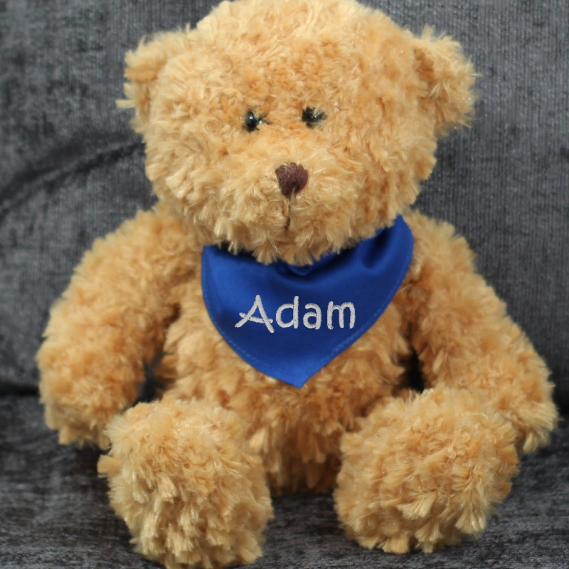 Personalised Bear Brown Teddy with Blue Scarf