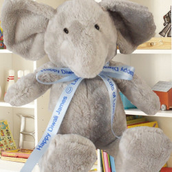 Personalised Mumbles Elephant Printed Blue Ribbon Elephant