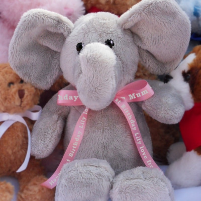 Personalised Mumbles Elephant Printed Pink Ribbon Elephant