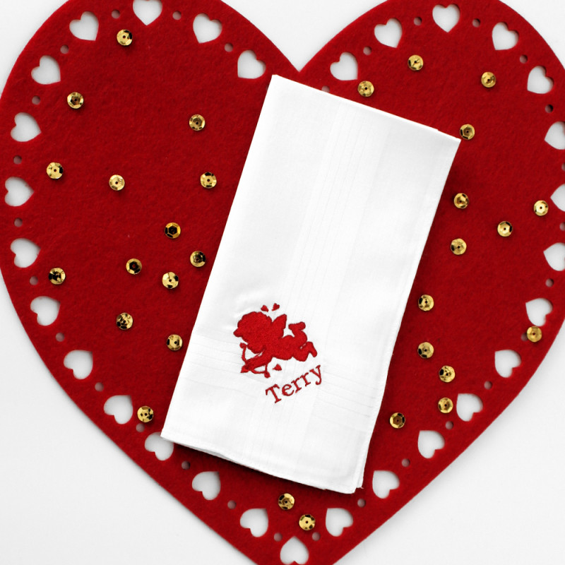 Valentines Handkerchiefs Cupid Personalised Hankies Gift Set of 3