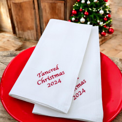 Personalised Christmas Napkins Large Luxury Pair Embroidered Cloth Napkin