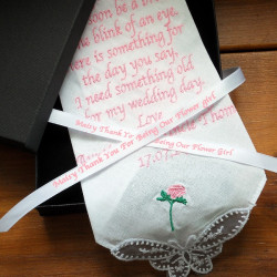 Flower Girl Handkerchief Rose Hanky Gift Box Personalised Ribbon