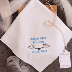 Personalised Mens Wedding Hanky Doves Handkerchief