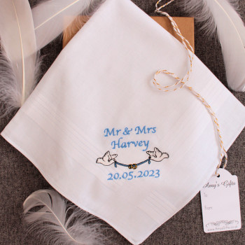 Personalised Mens Wedding Hanky Doves Handkerchief