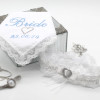 Personalised Brides Hanky and Garter Bridal White Lace Handkerchief Garter Set