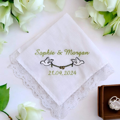 Personalised Wedding Hanky Doves Personalised Lace Handkerchief