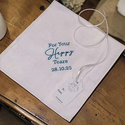 Happy Tears Gift Hanky | Personalised Mens Handkerchief