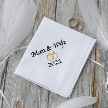 Wedding Rings Handkerchief Man and Wife Marriage Anniversary Hanky