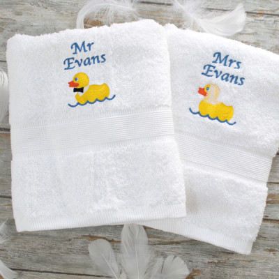 Wedding Towels Gift Bride and Groom Ducks Towel Set