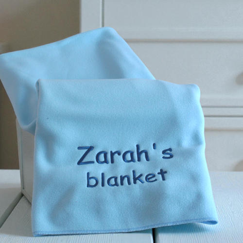 Personalised Baby Blanket Embroidered Pale Blue Fleece Wrap
