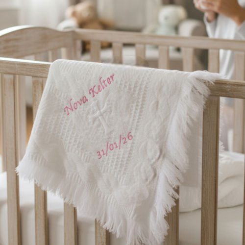 Personalised Christening Shawl Baby Girls Blanket