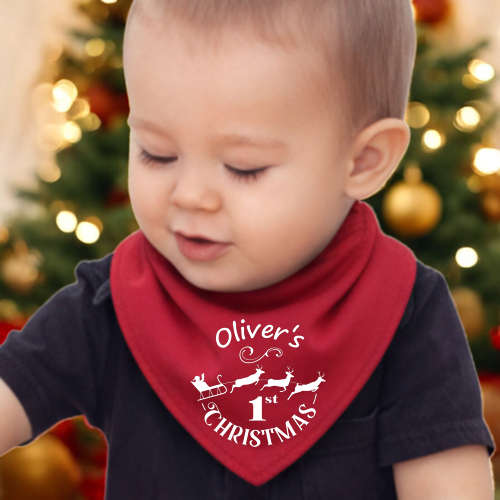 Personalised 1st Christmas Red Baby Bandana Bib