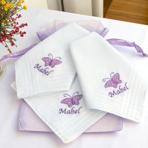 Embroidered Butterfly Hankies Set of 3