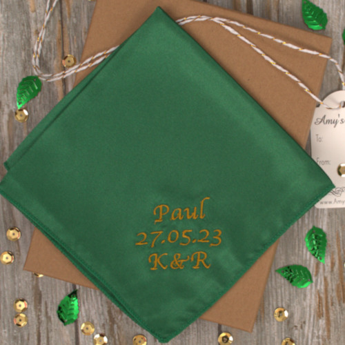 Personalised Green Handkerchief Emerald Green Satin Hanky