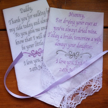 Wedding Handkerchief Set Pair of Mother and Father Wedding Poems