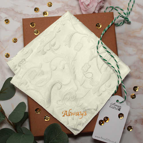 Personalised Satin Wedding Hanky Ivory Jacquard Handkerchief