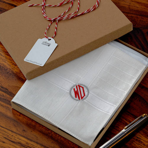 Mens Monogrammed Handkerchiefs Set Diamond Initials Embroidered Hankies