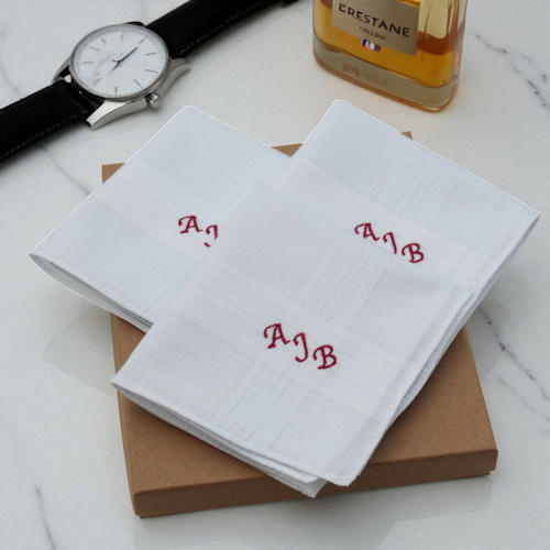 Mens Monogram Handkerchiefs Set of 3 Gents Personalised Step Initials Mens Monogram Handkerchiefs Set of 3 Gents Personalised Step Initials