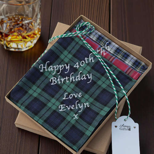 Mens Gift Message Handkerchiefs Tartan Boxed Handkerchief Set