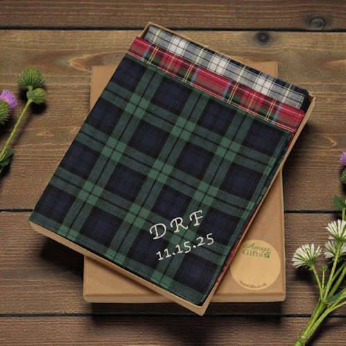 Wedding Tartan Handkerchiefs Personalised Plaid Hanky Set