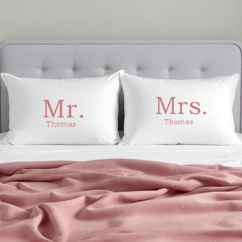 Personalised Pillowcases Mr and Mrs Printed White Pillow Case Set