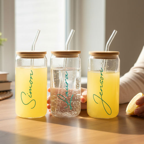 Personalised Drinking Glass Tumbler Iced Coffee Cup Glass Straw