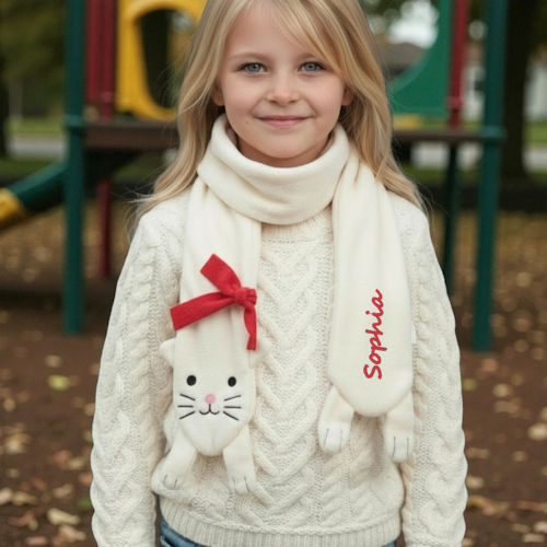 Personalised Childrens Scarfs Kitty Cat Embroidered Scarf