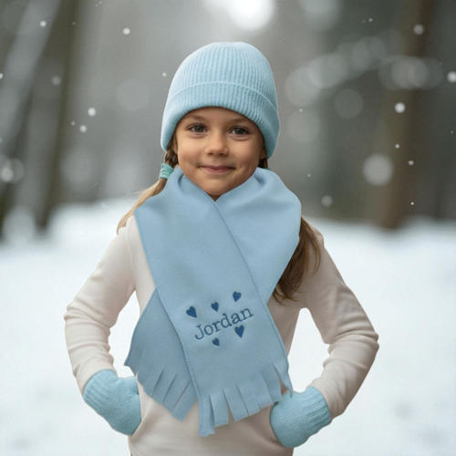 Childrens Personalised Hearts Scarf Kids Scarves Choice of Colour