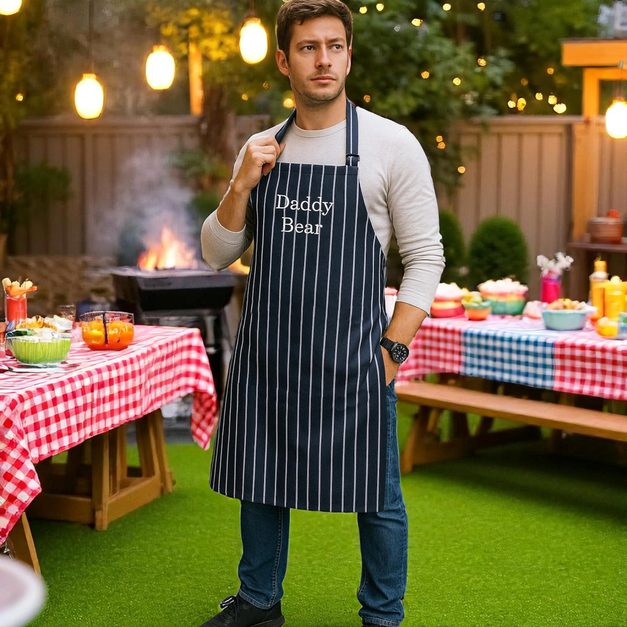 Personalised Butchers Aprons Navy Stripe Apron