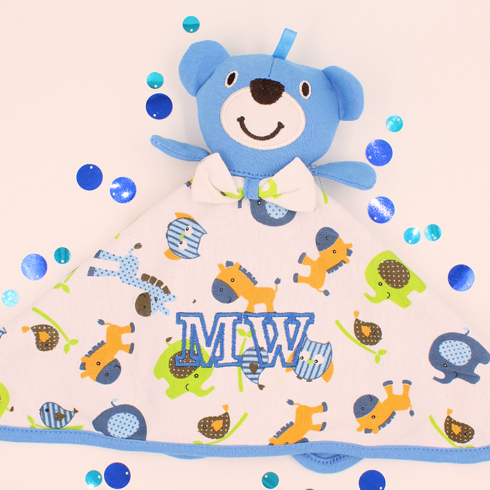 Personalised Baby Comforter Blue Bear Comfort Blanket