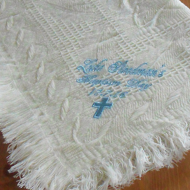 Baby Christening Shawl Embroidered White Fringe Baby Blanket