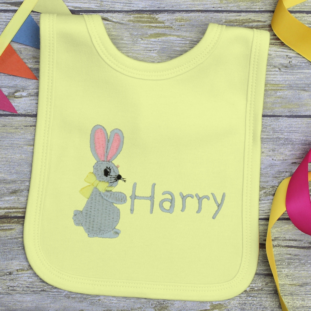 Personalised Easter Baby Bib Yellow Easter Bunny Bib