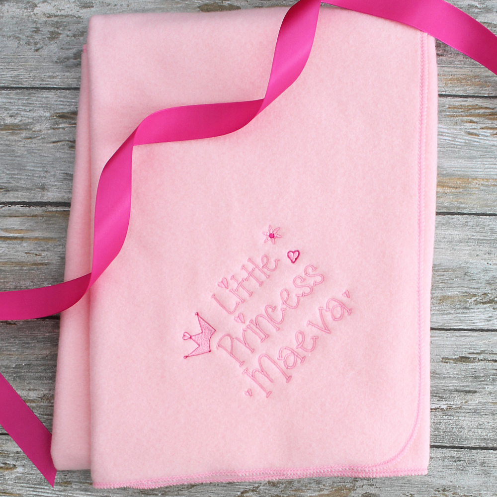 Personalised Baby Blanket Pink Embroidered Girls Little Princess Wrap